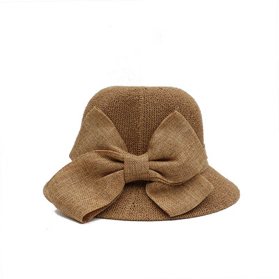 

New summer hand knitted bow lady fisherman straw hat outdoor breathable sunscreen Beach Hat
