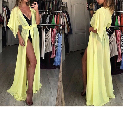 

Women Chiffon Kimono Beach Cardigan Bikini Cover Up Wrap Beachwear Long Dress