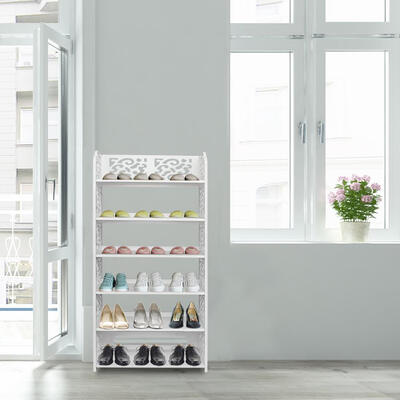 

6 Tier Storage Organizer Standing Shoe Rack Shelf Cabinet Space Saving White