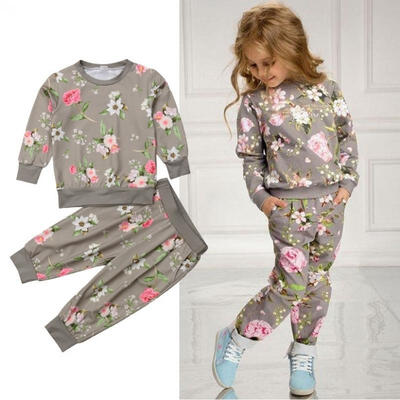 

2-7Year Kids Baby Girl Cotton Clothes T-shirt Top Pants Outfit Sets Tracksuit