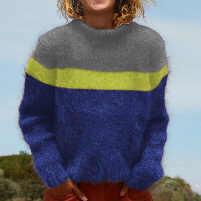 

Tailored Women Fashion Color Block Knitted Turtleneck Long Sleeve Sweater Top Blouse