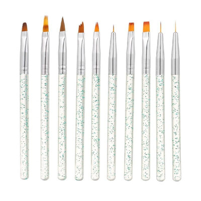 

10pcsset Nail Art Brush Painting Drawing Pen Builder Flat Gradient Line UV Gel Acrylic Crystal Tips Design Manicure Tools