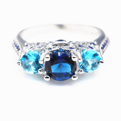 

Best Women Fashion Beautiful Blue Crystal Full Diamond Ring Art Deco Filigree Ring Wedding Ring