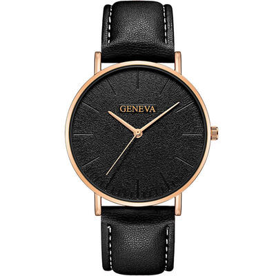 

2018 GENEVA Watch Fashion Mens Leather Band Stainless Steel Quartz Wristwatch Luxury Minimalist Slim Black Watches Hot Sale