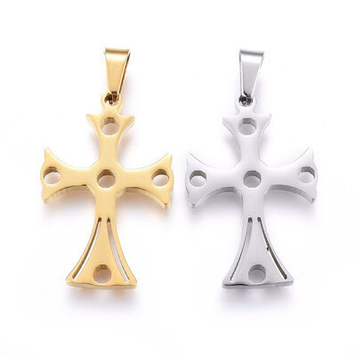 

304 Stainless Steel Pendants with Hollow Cross Mixed Color 31x20x22mm Hole 8x4mm