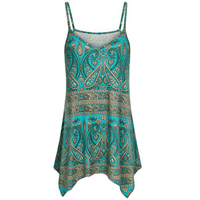 

Nomeni Womens Handkerchief Hem Flowy Top Print Summer Spaghetti Strap Camisoles Tank