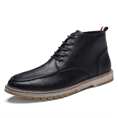 

Mens Boots Fashion Lace Up Shoes Genuine Leather Martin Shoes Casual High Cut Shoes For Men Black Brown Size 38-44