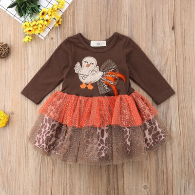 

Lovely Newborn Baby Girl Thanksgiving Clothes Turkey & Leopard Tutu Dress Outfit Set
