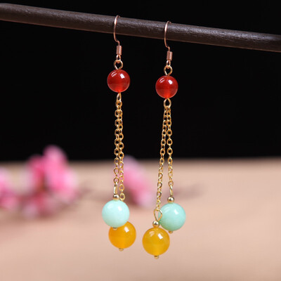 

Fashion earrings red agate earrings national wind Tianhe stone earrings temperament earrings