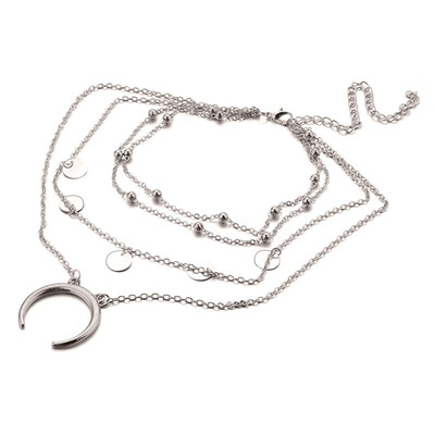 

Sweet Temperament Women\s Wafer Moon Multi-Layer Necklace