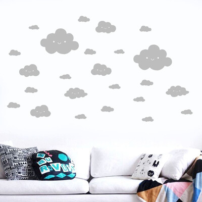 

Gobestart 24PCS Smiling Face White Clouds Vinyl Decal Art Wall Sticker DIY Home Room Decor