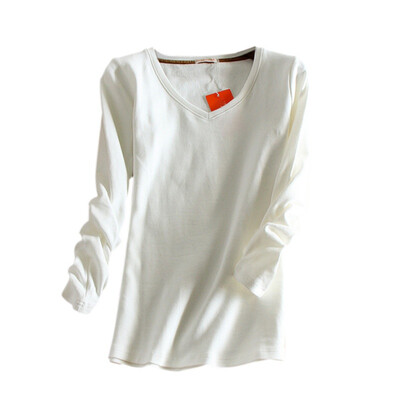 

Autumn Winter Plus Size Women V-Neck Slim Breathable Cotton Plus Velvet Thickening Long Sleeve t-shirt Casual Tops