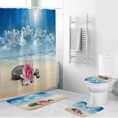 

Gobestart 4PCS Non Slip Toilet Polyester Cover Mat Set Bathroom Shower Curtain