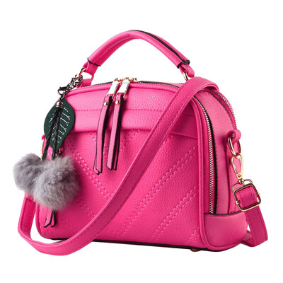 

Fashion Women Solid Color Plush Ball Leaf Hangings Zip Handbag Shoulder Bag