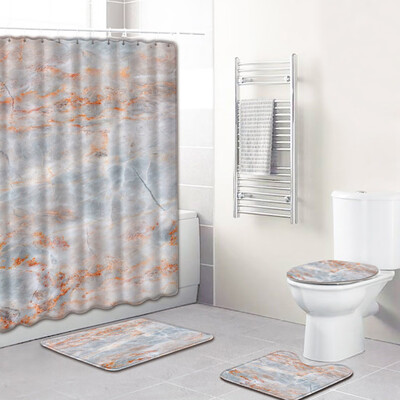 

Gobestart 4PCS Sea Style Non Slip Toilet Polyester Cover Mat Set Bathroom Shower Curtain