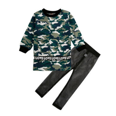 

Toddler Kids Baby Girl Fashion Clothes Camouflage T-shirt Top Mesh Pants Outfits