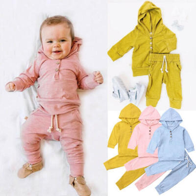 

Baby Boy Girl Infant Clothes Autumn Winter Hooded TopsPants 2PCS Set Outfits US