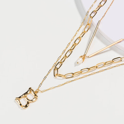 

Change Letter Big Alphabet Name A-Z Initial Pendant Necklace Women Gold Color Natural Pearl Stone Chain 2019 Fashion Long
