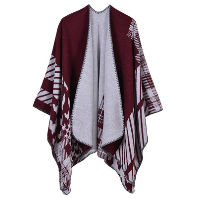 

Fashion Women Winter Poncho Houndstooth Pattern Scarf Thick Warm Shawl Vintage Casual Pashmina Cloak Outerwear