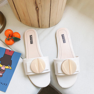

Slippers cute ins2019 summer new word sequined bow flat sandals Korean version of Joker beach shoes
