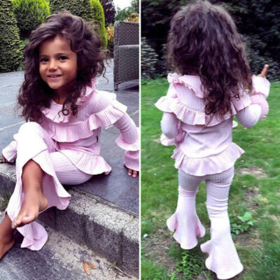 

US Toddler Baby Girl Clothes Ruffle Long Sleeve Tops T-shirt Long Pants Outfits