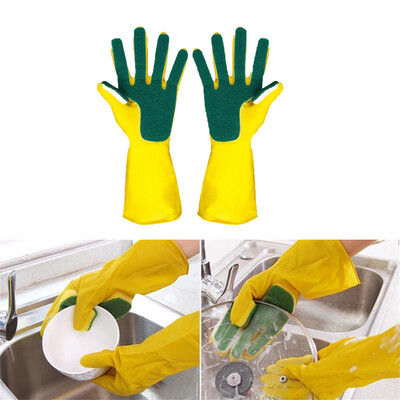 

Gobestart Housework Latex Cleaning Gloves Sponge Hand Warmer Cleaning Brush Wash Gloves