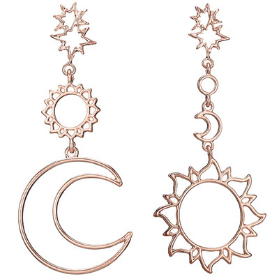 

Women Bohemia Asymmetrical Star Sun Moon Drop Dangle Stud Earrings Jewelry Gift