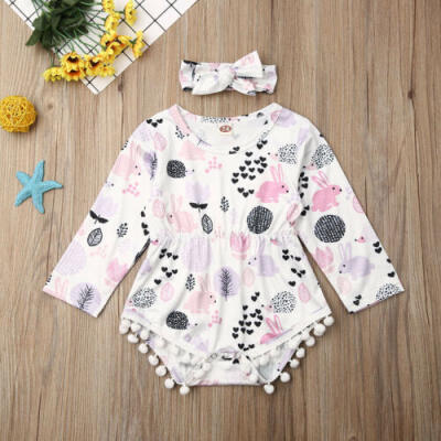 

Newborn Baby Girl 2PCS Cotton Clothes Cartoon Romper Jumpsuit Bodysuit Outfits