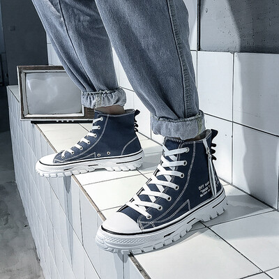 

Mens shoes fall casual high - profile canvas board shoes with the same high - fashion shoes