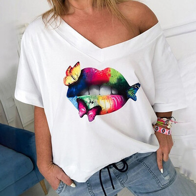 

Nomeni Fashion Women Summer Casual V-Neck Print Short Sleeve T-shirt Tops