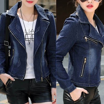 

Toponeto Women Fashion Lapel Solid Casual Denim Jeans Jacket Cardigan Zipper Coat