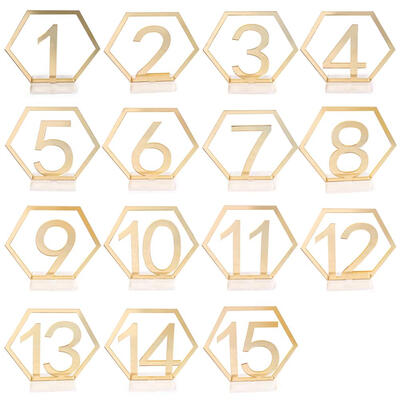 

Mirror Wedding Seat Card Hexagon Table Number Signs for Birthday Decoration
