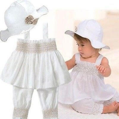 

Newest Princess Baby Kids Girls Tops DressPantsHat 3pcs Wedding Party Suits Outfits
