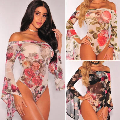 

Women Ladies Bodysuit Stretch Leotard Long Sleeve Body Tops T shirt Jumpsuit