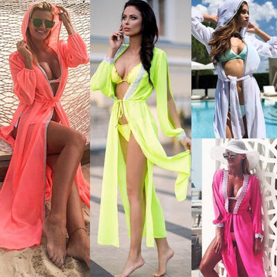 

Women&39s Chiffon Long Swimsuit Cover up Belted Kimono Cardigan Beach Dress