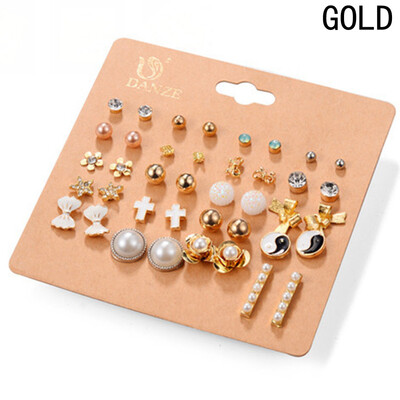 

Crystal Pearls Heart Bow Stud Hoop Earrings Set Beauty Women Wings Star Alloy Earring