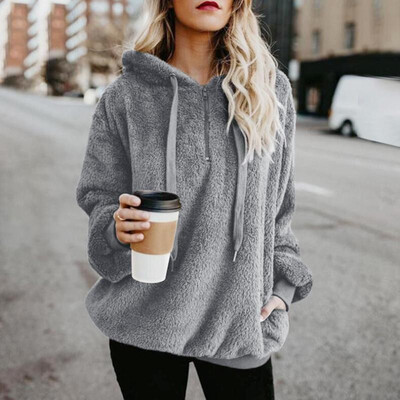 

Fashion Women Oversized Warm Fluffy Hoodies Fleeces Solid Color Long Sleeve Pullover Tops Outerwear Sweatshirt
