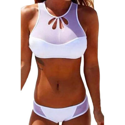 

White Mesh Panels Bikini Swimsuit women summer swimwear fashion swimwear