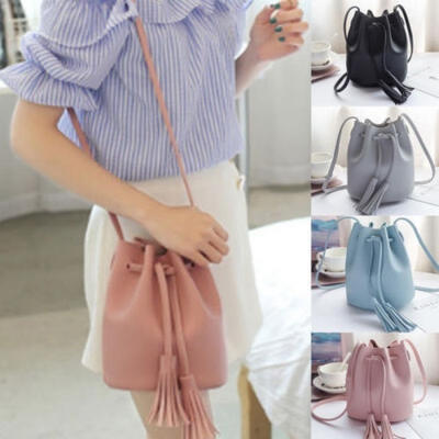 

Women Shoulder Bag Casual Black Drawstring School Backpack Leather Tassels bags