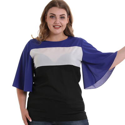 

Nomeni Women Horn Leaf Solid Sleeve Shirts Casual Plus Size Blouse