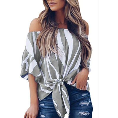 

Womens Bardot Off Shoulder Tops Ladies Summer Casual Loose T Shirt Blouse
