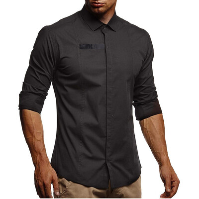 

Toponeto Men Pure Color Splicing Long Sleeve Shirt Fashion Long Sleeve Blouse Top