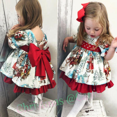 

USA Christmas Toddler Kid Baby Girl Xmas Festival Flared Party Santa Swing Dress