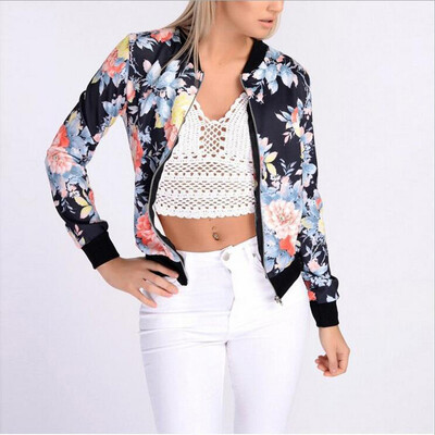 

Women Floral Zipper Blazer Flight Bomber Jacket Casual Baseball Coat Outwear Top