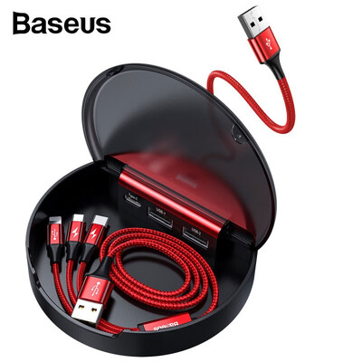 

Baseus Car sharing charging station adapter with 3 in 1 MicroiPType-C data cable for iPhone 11HuaweiSamsung