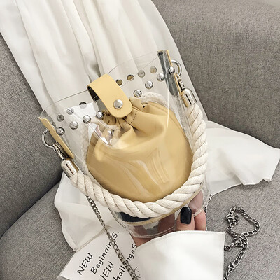 

Summer new transparent bag handbag 2019 new fashion Korean handbag shoulder slung chain bucket bag
