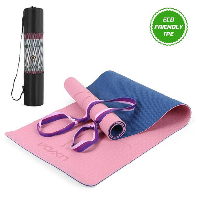 

Lixada Non Slip Yoga Mat Certified TPE Eco Friendly Lightweight Pilates Exercise Mat with Body Alignment Lines Carrying Strap for
