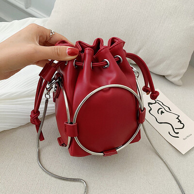 

Tailored Women Circle Pure Color Leather Crossbody Bag Chain Shoulder Bag Bucket Bags