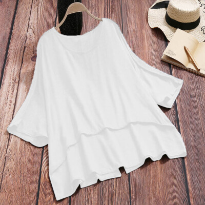 

Starmoon Women Loose Solid Color Cotton&Linen O-Neck Short Sleeve T-Shirt Blouse