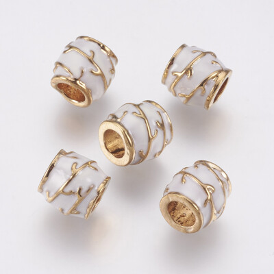 

Alloy European Beads Large Hole Beads with Enamel Barrel Golden White 10x95mm Hole 5mm